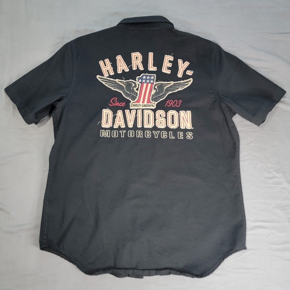 Harley Davidson Motorcycle Shirt Men's Large Embroidered Patch Wings Mechanic